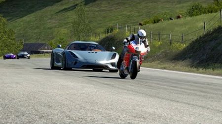 Ducati Desmosedici MotoGP vs Koenigsegg Regera Hypercars at Old SPA