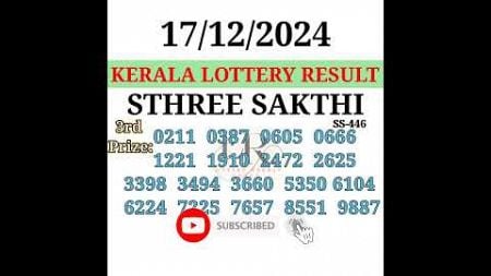 SS-446 LOTTERY RESULT TODAY 17.12.2024|| STHREE-SAKTHI KERALA LOTTERY RESULT