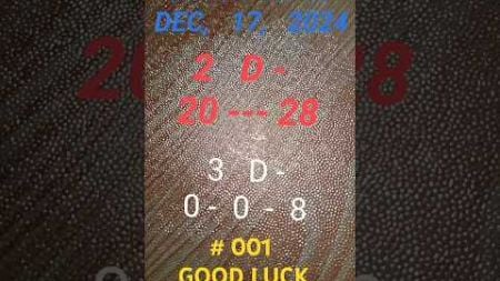 LOTTO DRAW TODAY. DEC, 17, 2024/ 2 PM / 2 D / 3D