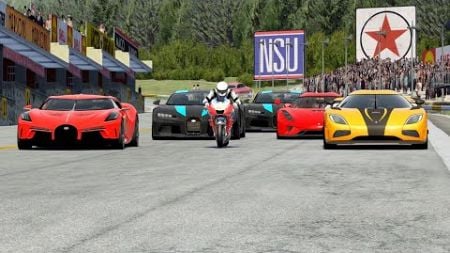 Ducati Desmosedici MotoGP vs Koenigsegg &amp; Bugatti Hypercars