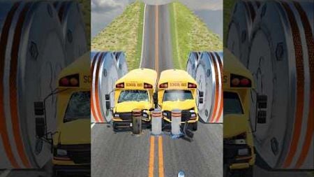 Cars and School Bus vs Hydraulic Crush #shorts #shortsfeed #beamngdrive #crash