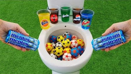 Football VS Popular Sodas !!!! Pepsi, Coca Cola, Fanta, Sprite, Fruko and Mentos in the toilet