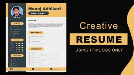 How to create the Resume CV design using HTML and CSS -- Resume Design -- CV Design