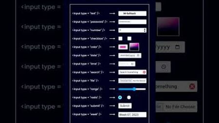 HTML Input Types #css #inputs #learnhtml5andcss3 #webdesign #webdevelopment #shorts #viral #coding