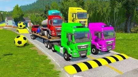 TRANSPORTING PIXAR CARS &amp; FRUITS WITH COLORED &amp; JOHN DEERE vs CLAAS vs TRACTORS - BeamNG.drive #962