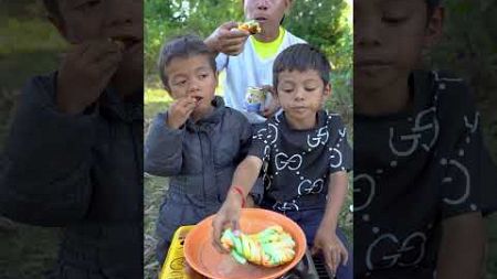 Outdoorfood Eating Omelet Rice Stick with Milk In Forest #survival #forest #outdoor #camping #bushcr