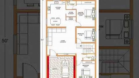 Three bedrooms house plan 30x50 feet