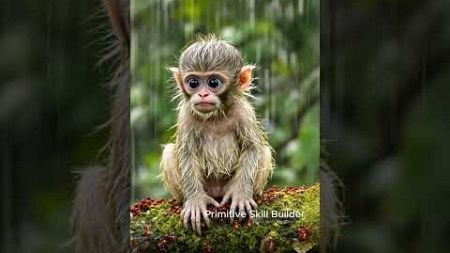 Wet and Wild Cute Monkey🐒🌧️😊 #babyanimal #midjourney #cute