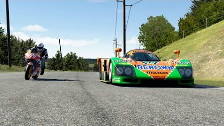 Honda RC213V Marc Marquez MotoGP&#39;20 vs Mazda 787B Racing Cars at Old SPA