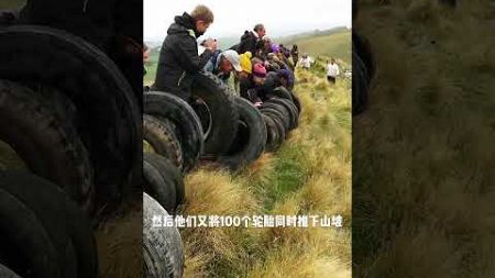 国外网友将汽车推下山坡