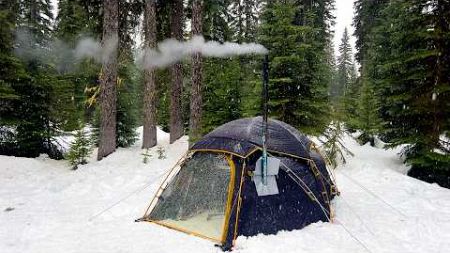 Hot Tent Winter Snow Camping | Snowfall and Special Guest