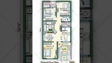 25’x50’ House Plan with Car Parking, 3 BHK Home Design, 25*50 #Housemap #homedesign #houseplan