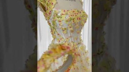 Making a corset 3D floral yellow midi dress #dress #gown #fashion #wedding #sewing #creative #prom