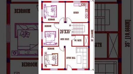 26x35 feet House Plan with three bedrooms