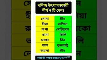 বিশ্বের খনিজ উৎপাদনকারী শীর্ষ ৭টি দেশ #shortsviral #gk #gkquiz #education