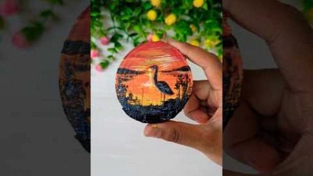 Acrylic art on wooden coaster #acryliclandscape #acrylicpainting #craft #woodart #youtubeshorts #diy