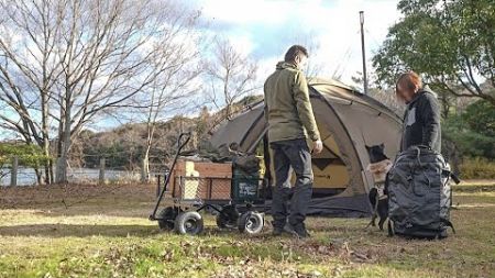 池のほとりで愛犬と強風の年越しキャンプ 10周年