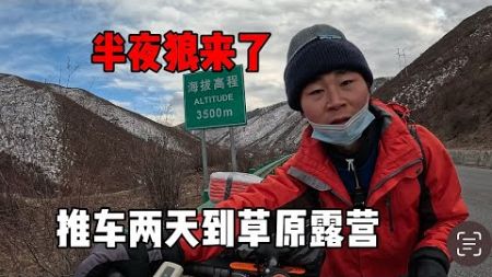 冬季单人重装骑行川西，离开松潘前往若尔盖大草原，两天推车夜晚到达草原观景台露营，凌晨被狼叫声惊醒#骑行中国 #单车旅行 #草原狼