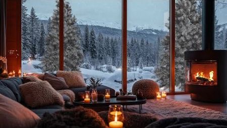 Tranquil Soft Cabin ❄️ Cozy Cabin Vibes with Snowfall, Jazz Tunes and Crackling Fire Sounds