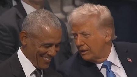 Donald Trump Makes Barack Obama Giggle at Jimmy Carter&#39;s Funeral