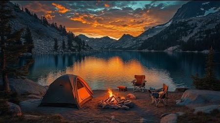 Camping at sunset by the lake | Quiet mind, Relax piano to study/relax/work